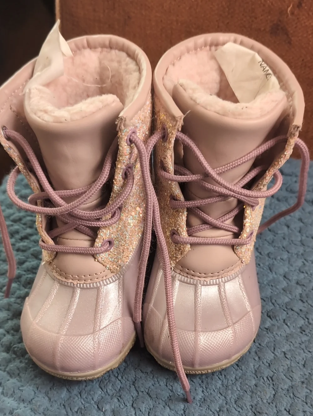 wonder nation Pink Glitter Lace-Up Girls Winter Boots